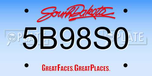 5B98S0 South Dakota License Plate