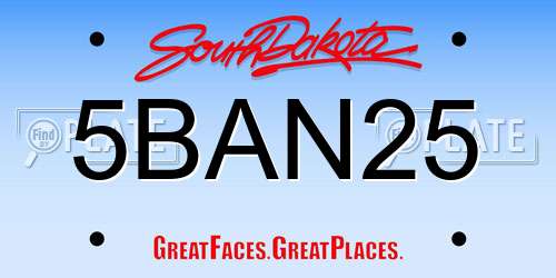 5BAN25 South Dakota License Plate