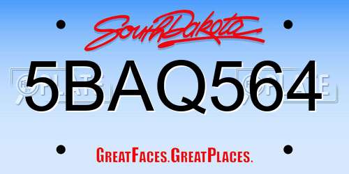 5BAQ564 South Dakota License Plate