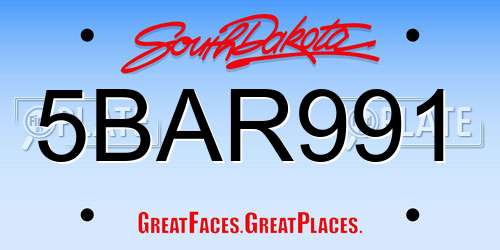 5BAR991 South Dakota License Plate