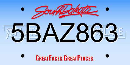 5BAZ863 South Dakota License Plate