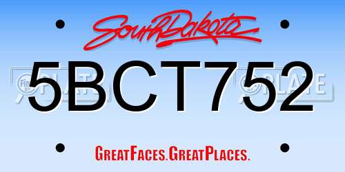 5BCT752 South Dakota License Plate