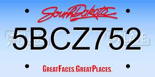 5BCZ752 South Dakota License Plate