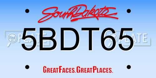 5BDT65 South Dakota License Plate