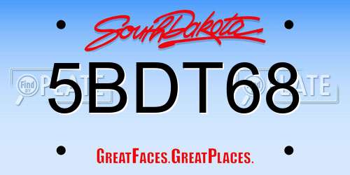 5BDT68 South Dakota License Plate