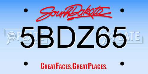 5BDZ65 South Dakota License Plate