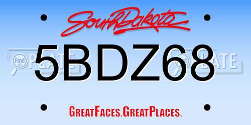 5BDZ68 South Dakota License Plate