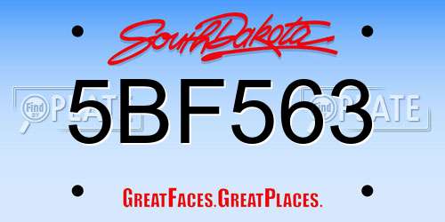 5BF563 South Dakota License Plate