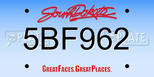 5BF962 South Dakota License Plate