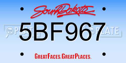 5BF967 South Dakota License Plate