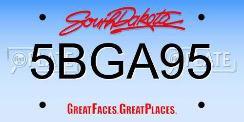5BGA95 South Dakota License Plate
