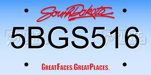 5BGS516 South Dakota License Plate