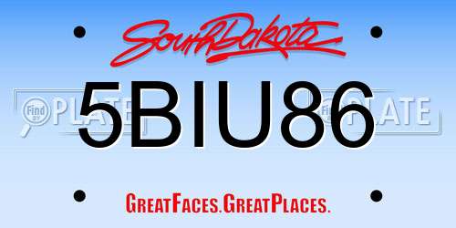 5BIU86 South Dakota License Plate