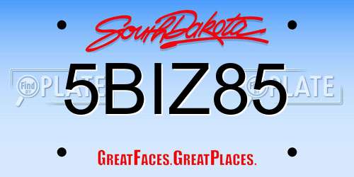 5BIZ85 South Dakota License Plate