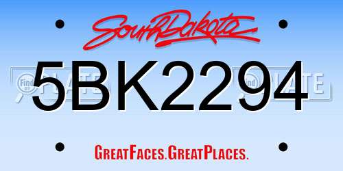 5BK2294 South Dakota License Plate