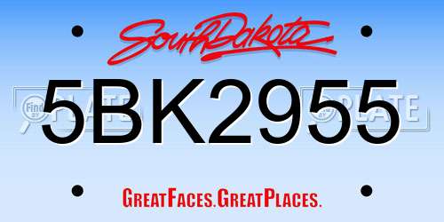 5BK2955 South Dakota License Plate