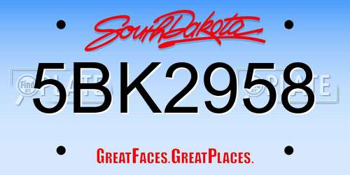 5BK2958 South Dakota License Plate
