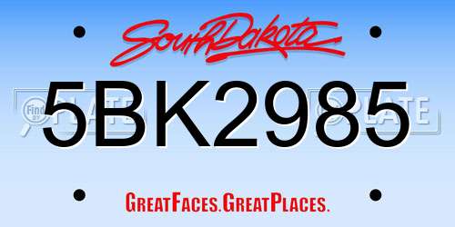 5BK2985 South Dakota License Plate