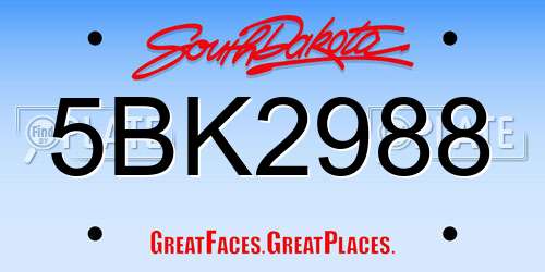 5BK2988 South Dakota License Plate