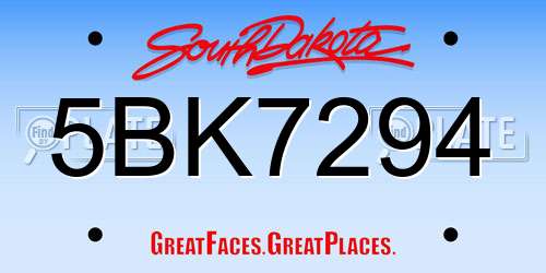 5BK7294 South Dakota License Plate