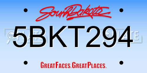 5BKT294 South Dakota License Plate