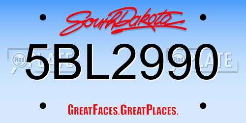 5BL2990 South Dakota License Plate