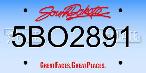 5BO2891 South Dakota License Plate