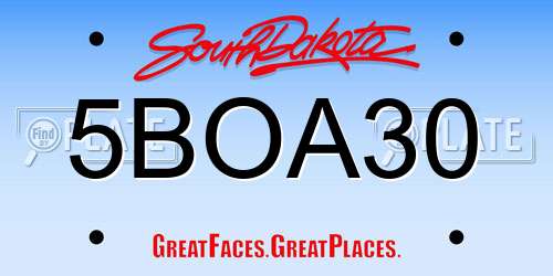 5BOA30 South Dakota License Plate
