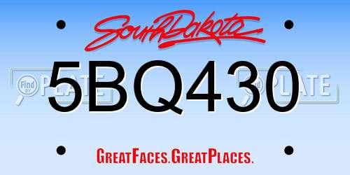 5BQ430 South Dakota License Plate