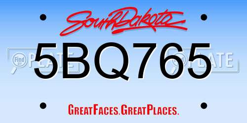 5BQ765 South Dakota License Plate