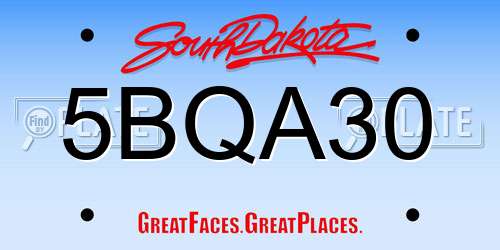 5BQA30 South Dakota License Plate