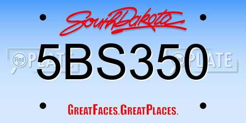 5BS350 South Dakota License Plate