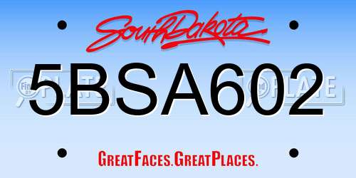 5BSA602 South Dakota License Plate