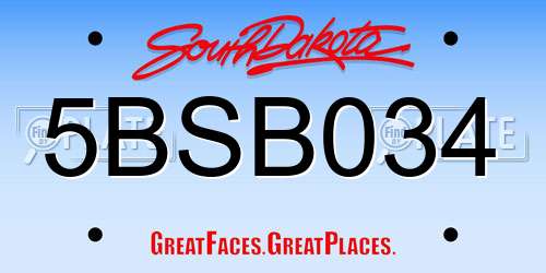 5BSB034 South Dakota License Plate