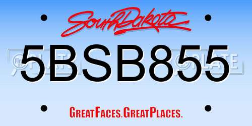 5BSB855 South Dakota License Plate