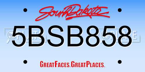 5BSB858 South Dakota License Plate