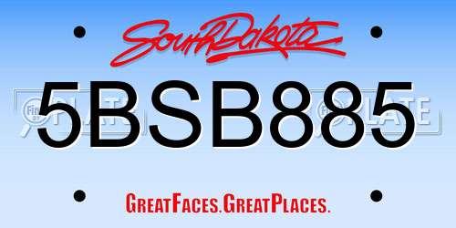 5BSB885 South Dakota License Plate