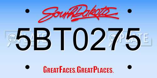 5BT0275 South Dakota License Plate