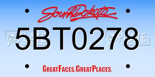 5BT0278 South Dakota License Plate