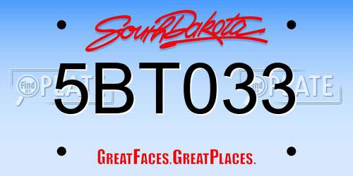 5BT033 South Dakota License Plate