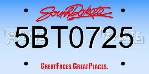 5BT0725 South Dakota License Plate