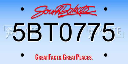 5BT0775 South Dakota License Plate