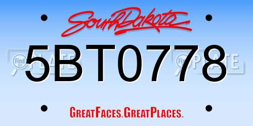 5BT0778 South Dakota License Plate