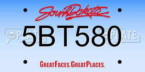 5BT580 South Dakota License Plate