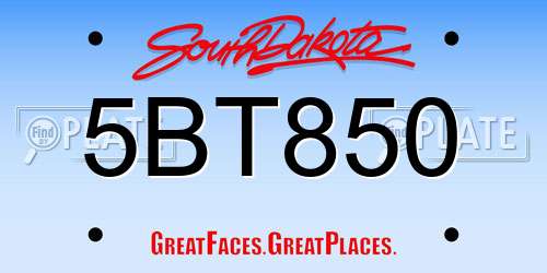 5BT850 South Dakota License Plate