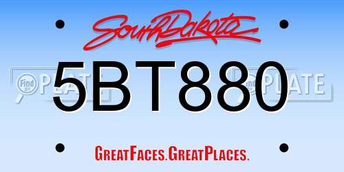 5BT880 South Dakota License Plate