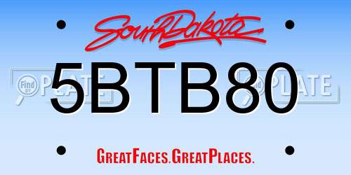 5BTB80 South Dakota License Plate