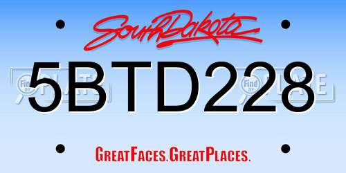 5BTD228 South Dakota License Plate