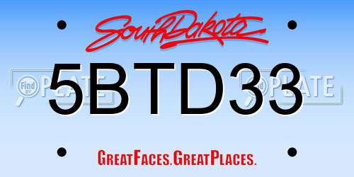 5BTD33 South Dakota License Plate