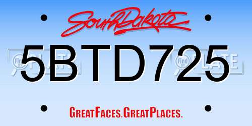 5BTD725 South Dakota License Plate